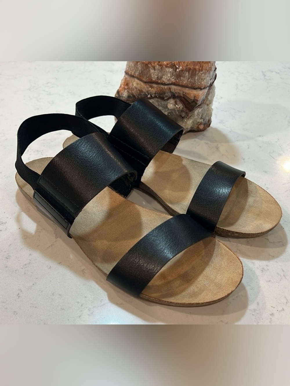 Merona Makenna Black Quarter Strap Elastic Band Sandals Size 9